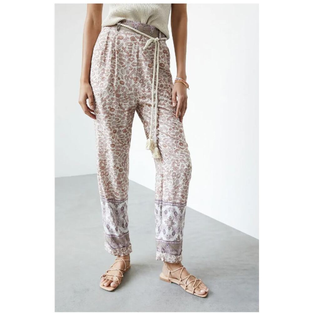 Anthropologie Ollari Pull On Rope Belt Tapered Ankle Boho Relaxed Pant Sz S